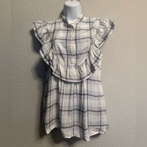 MSSP Casual Checkered Ruffle Western Style Cap Sleeve Top size XS